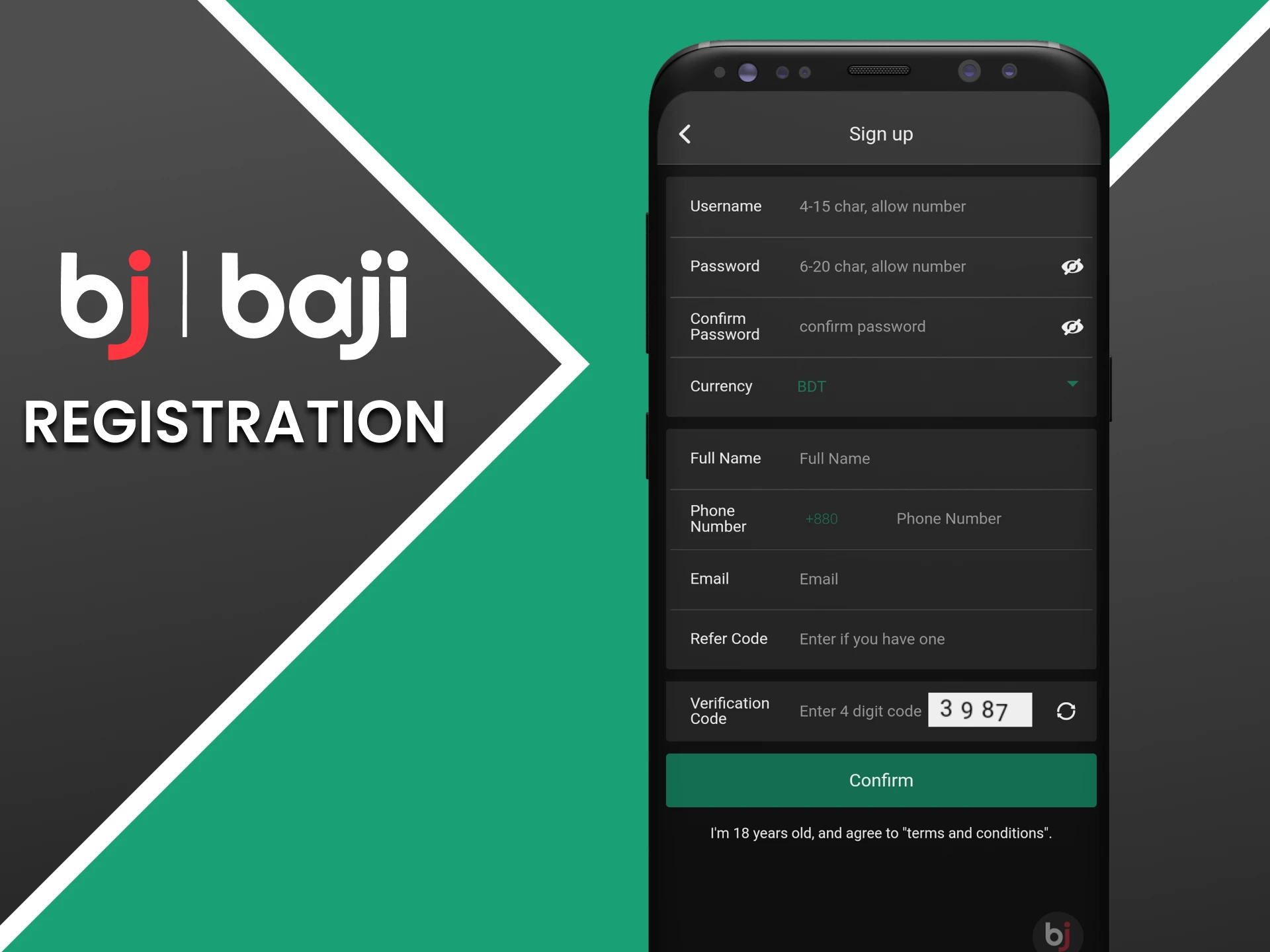Instructions for registering via official Baji game app. Follow these steps to start playing.