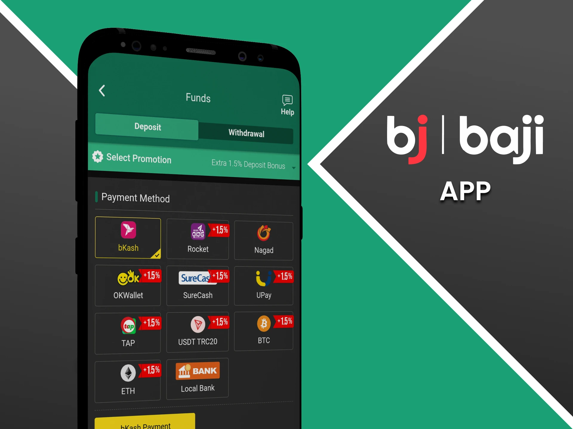 You can top up your deposit through the Baji app.