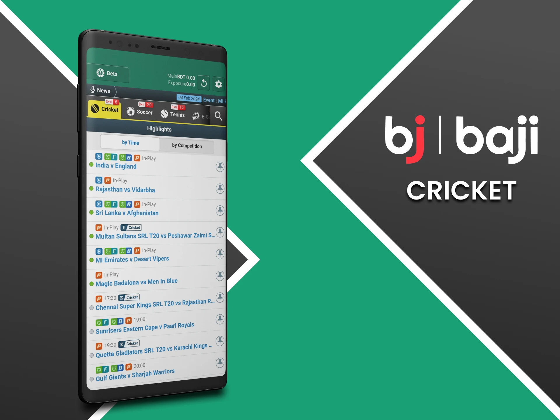 Choose cricket to bet on in the Baji app.