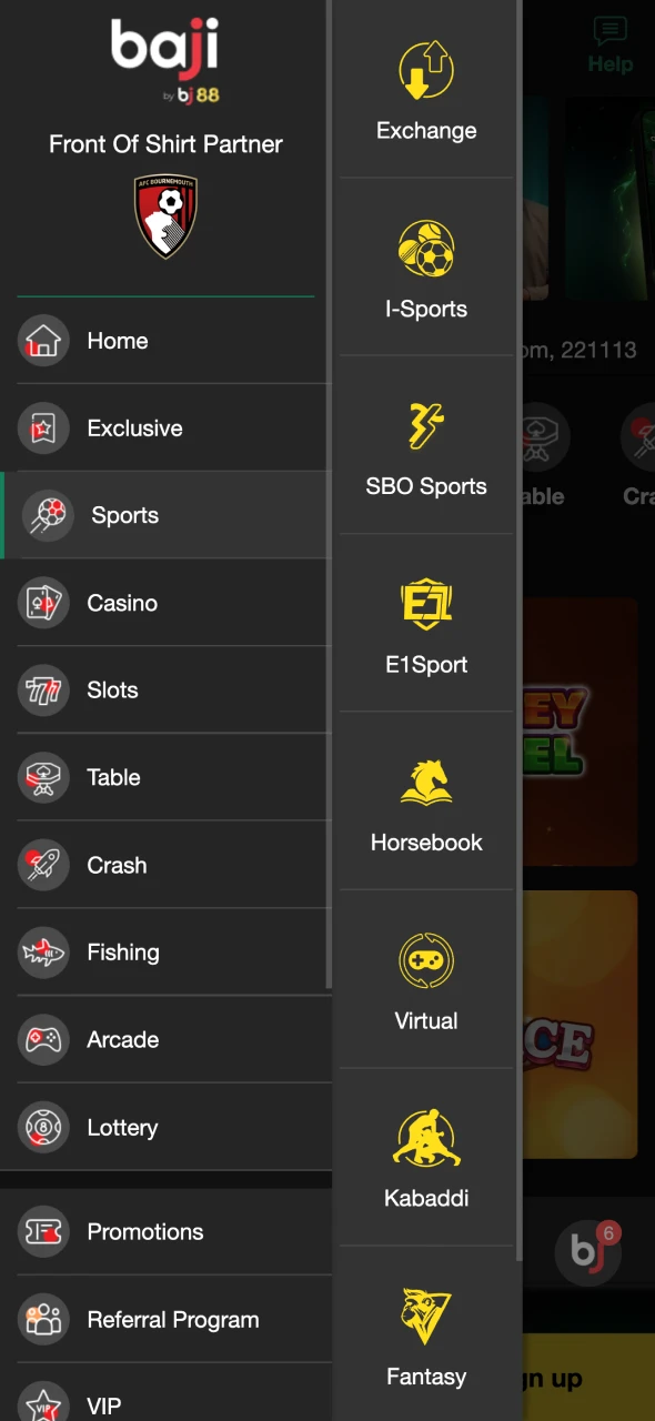 Visit the sports page of the Baji bet app to access all the betting options.