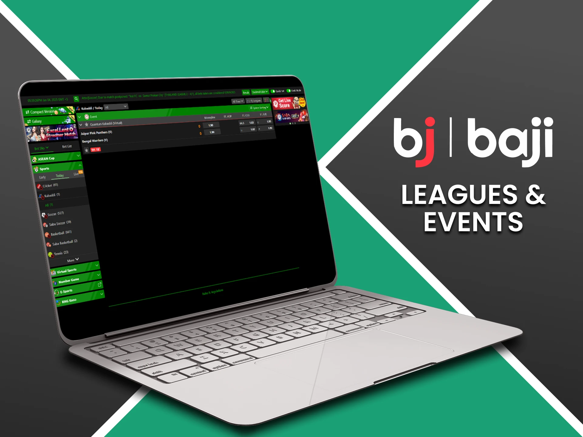 Choose your favorite event for Kabaddi betting from Baji.