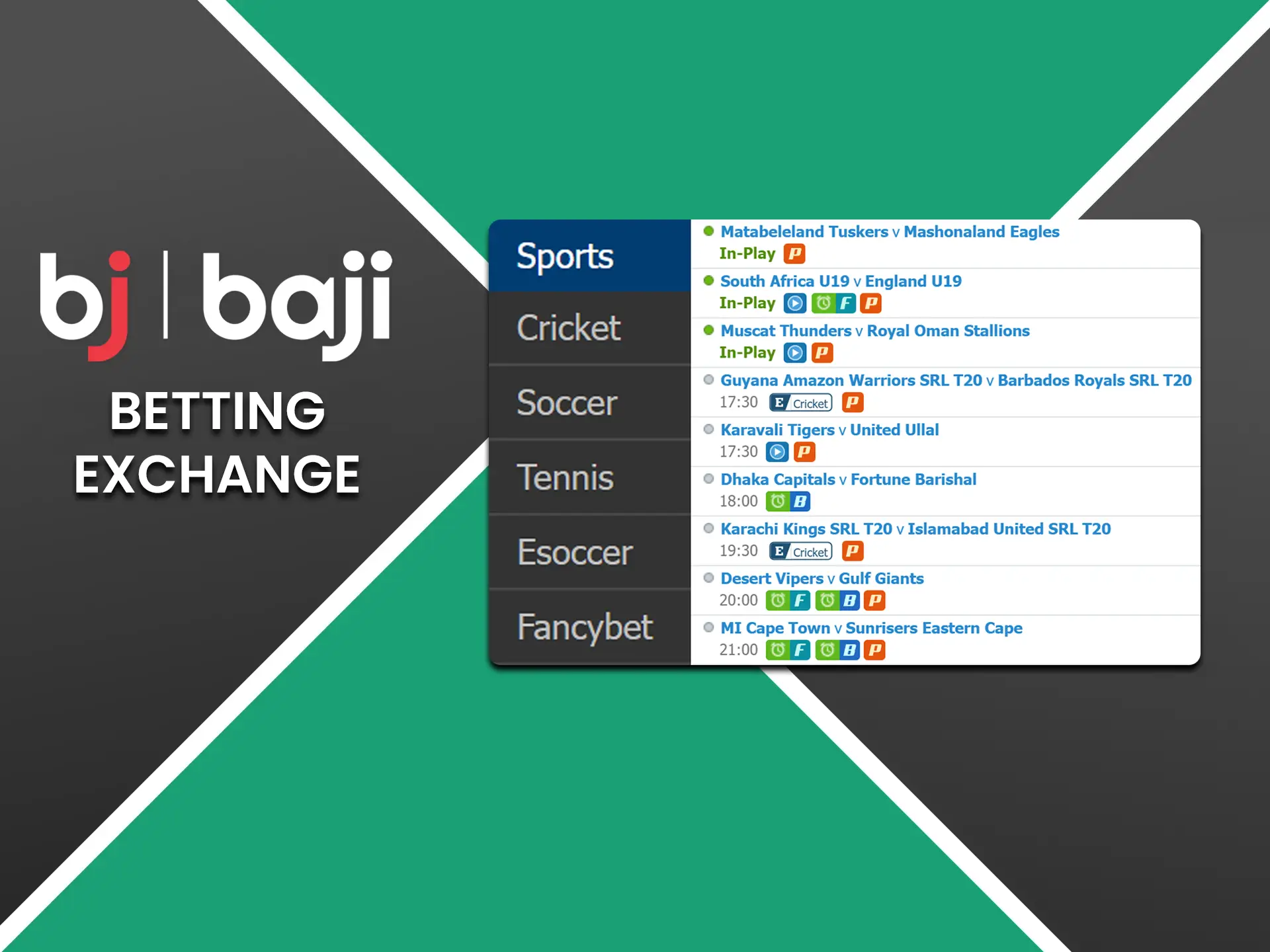 Place bets directly against other users on the Baji betting exchange.