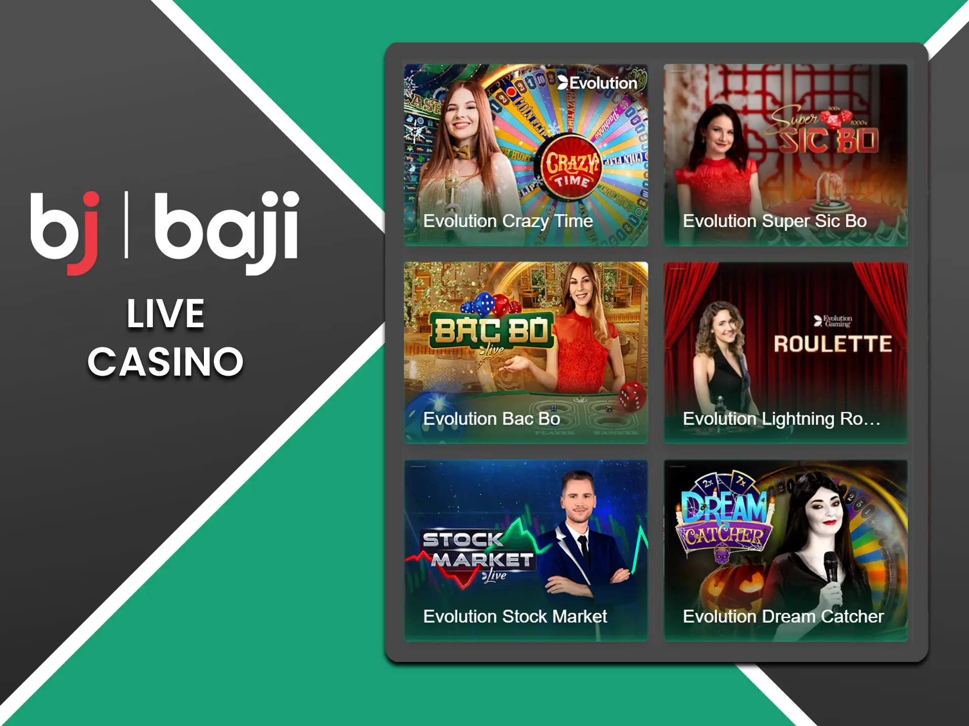 The live casino section at Baji offers a large selection of live dealer games.