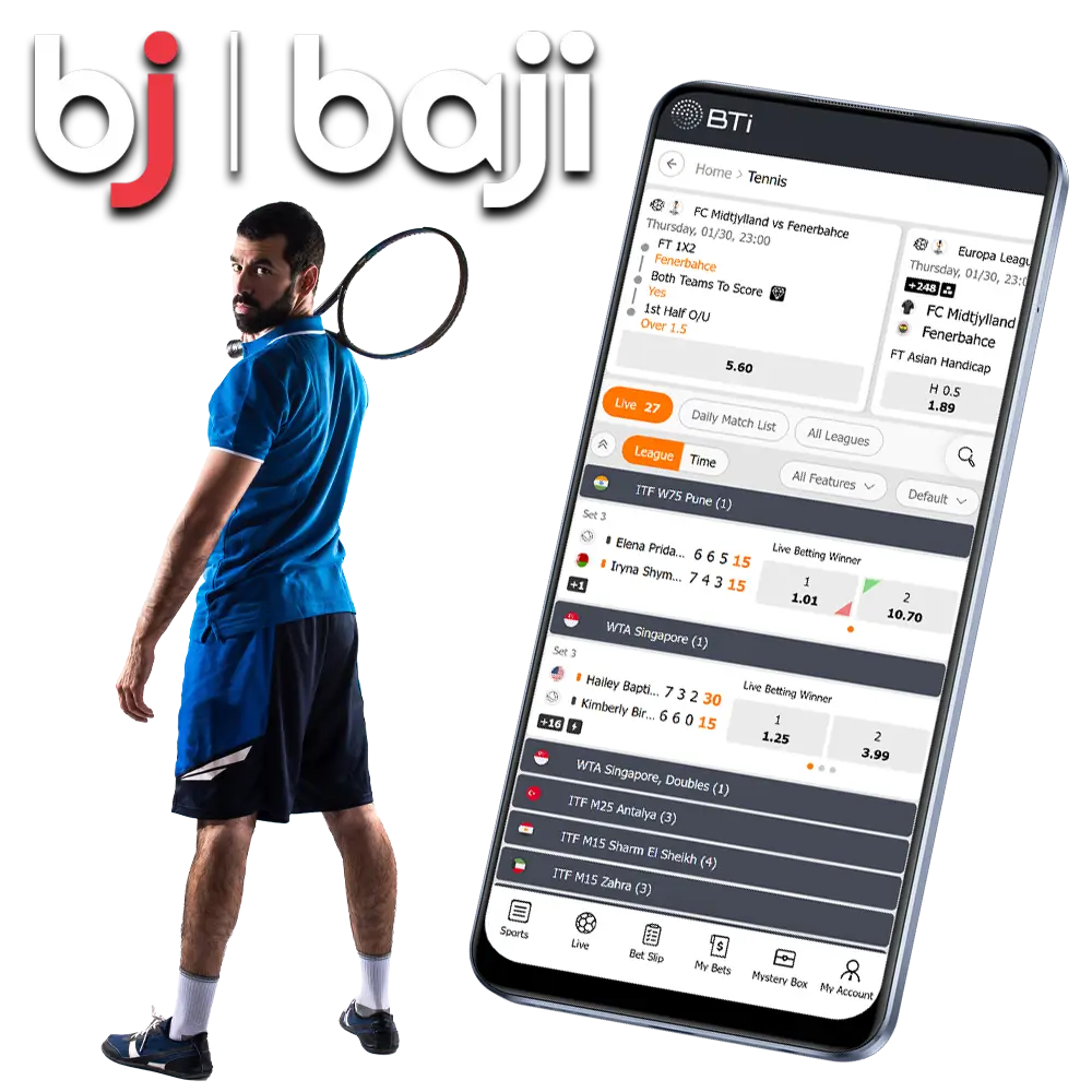 Place bets on all popular tennis events on Baji.