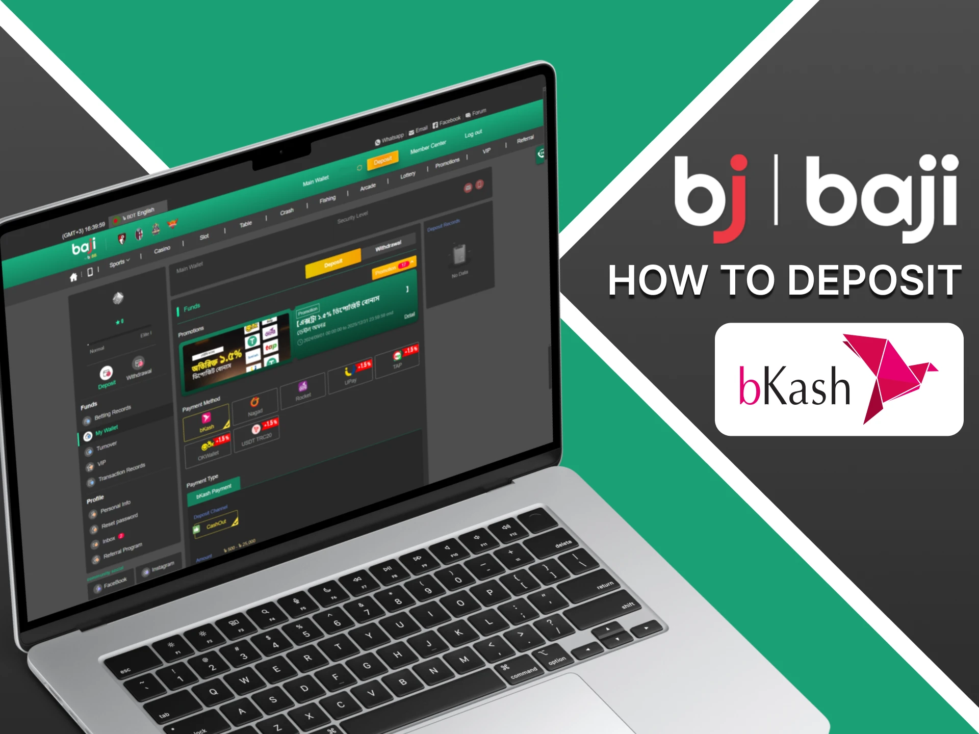 Learn how to make a deposit via bKash at Baji.