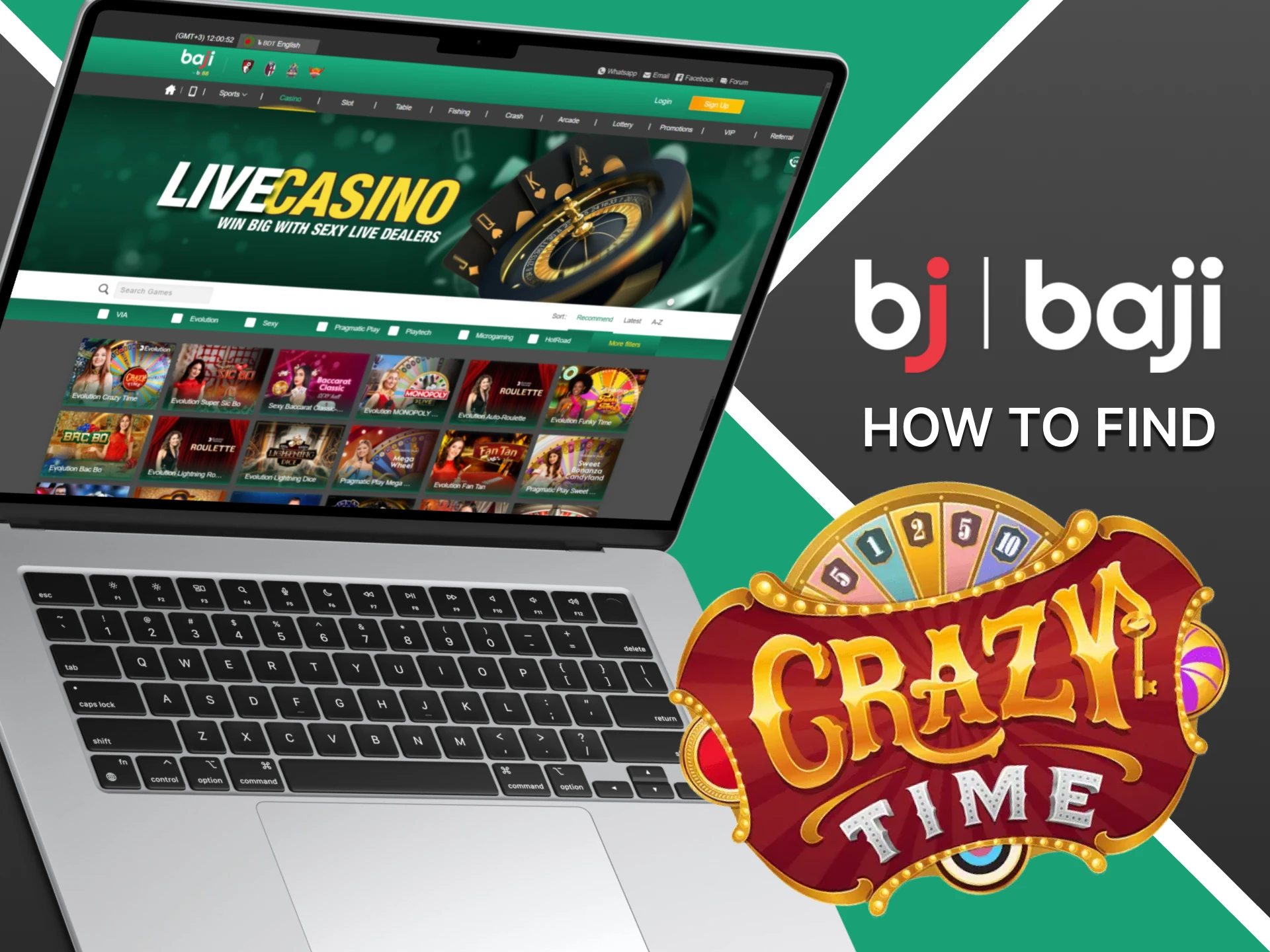 Find out how to find the Crazy Time game on the Baji website.