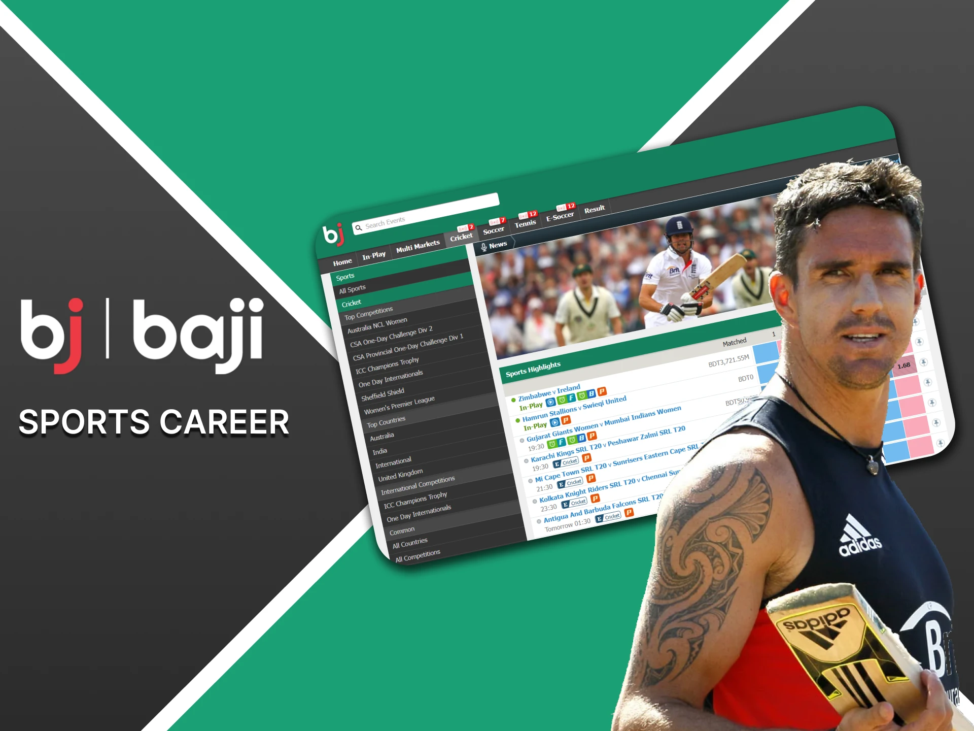 Learn about the sports career of Baji ambassador Kevin Pietersen.