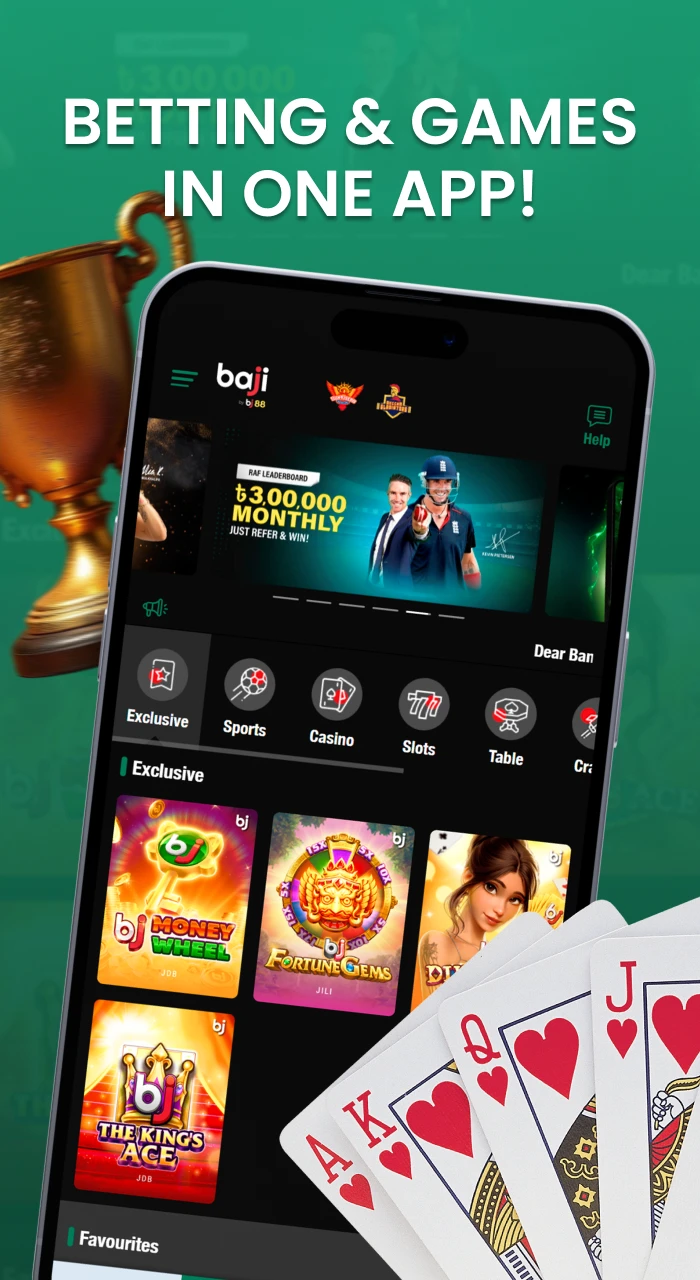 Use the convenient Baji application for sports betting and casino games on your mobile device.