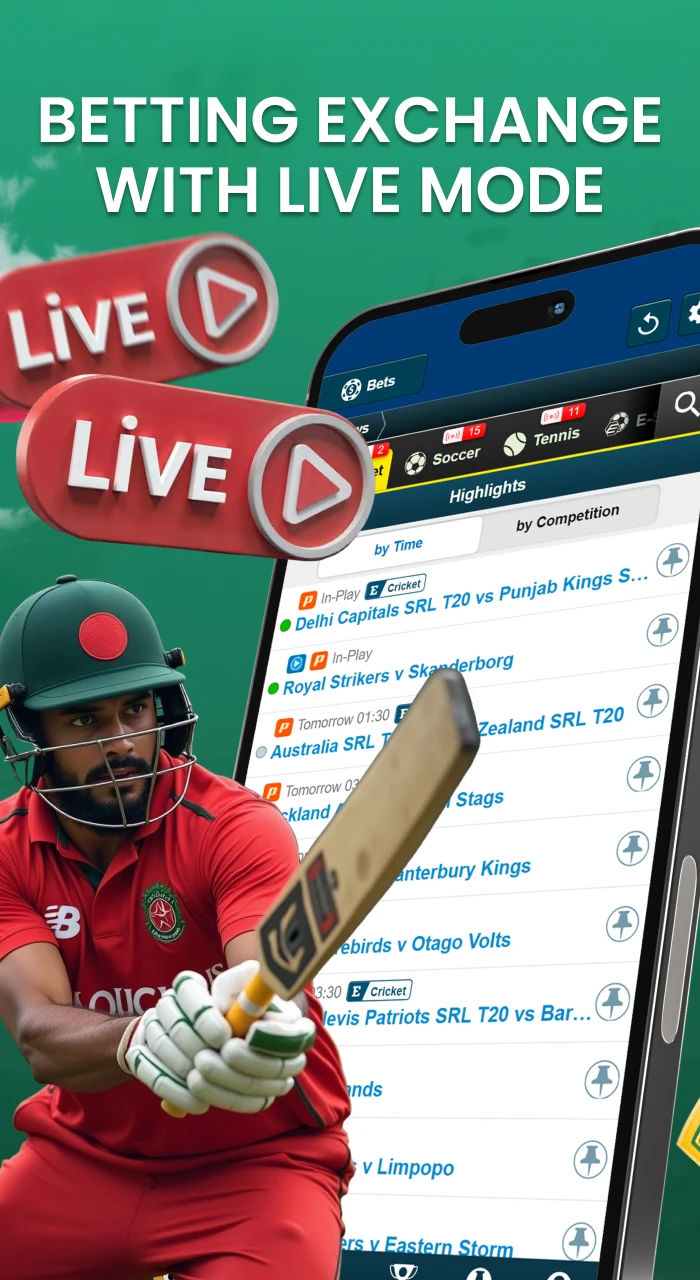 Place bets on cricket, football, tennis, and other disciplines on the exchange in the Baji sports app, which also offers a live mode.