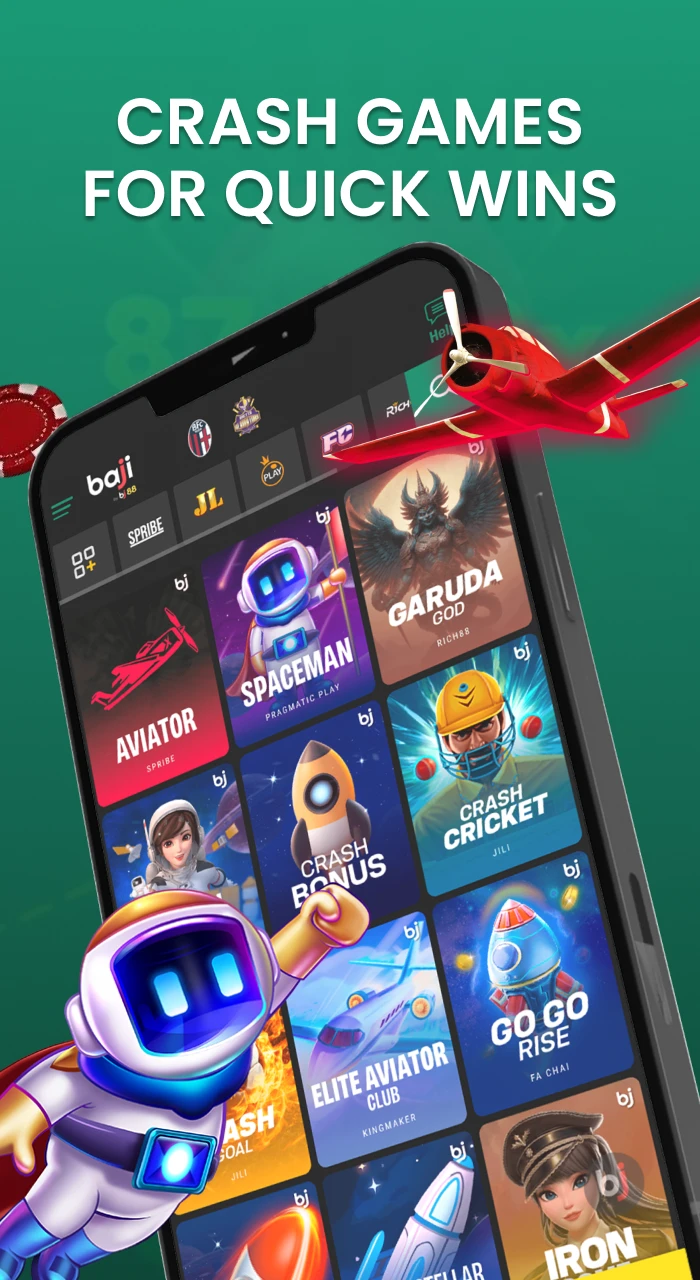Play crash games in the Baji casino app and win quickly.