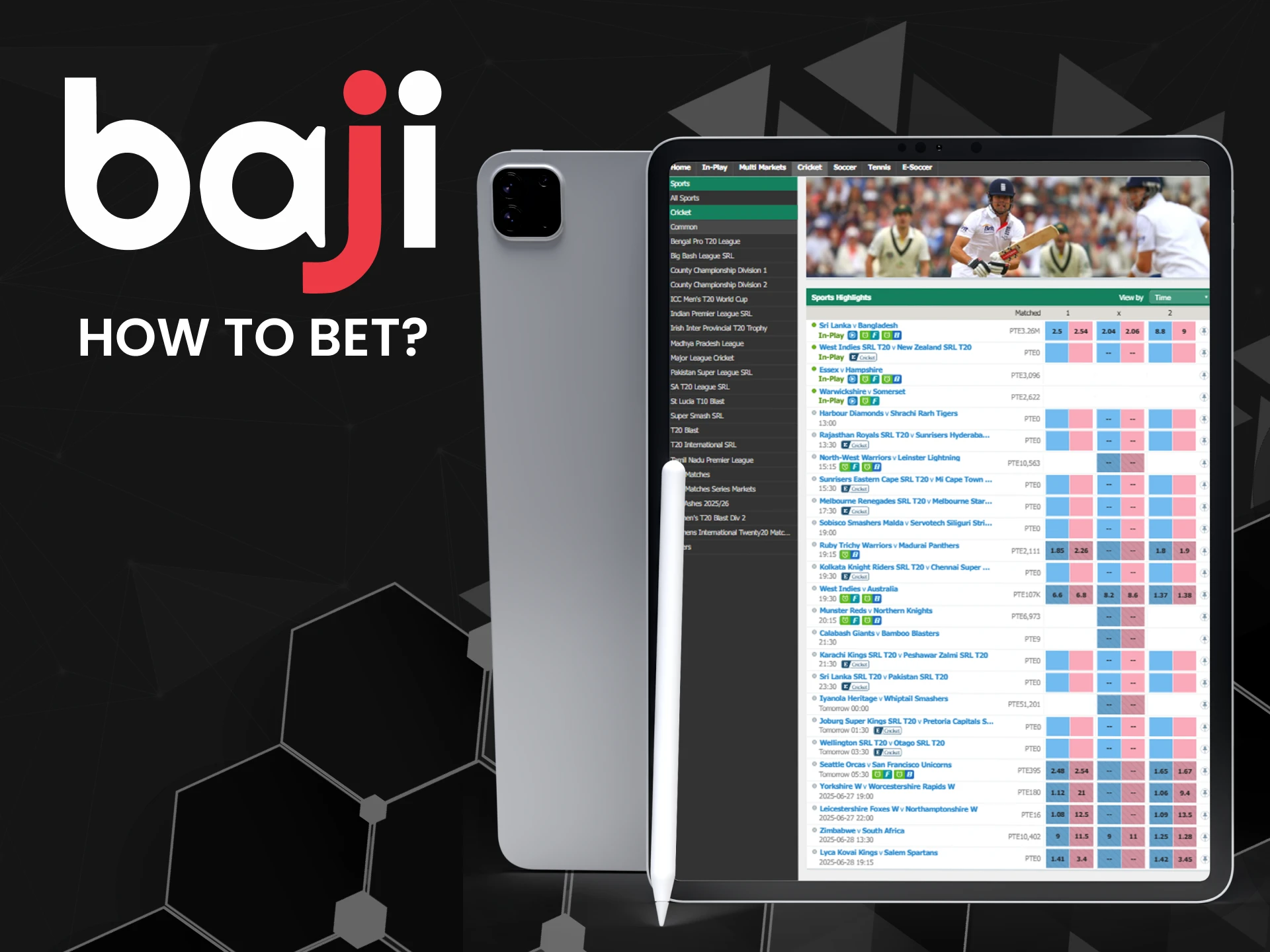 Select cricket from the sports section on Baji.