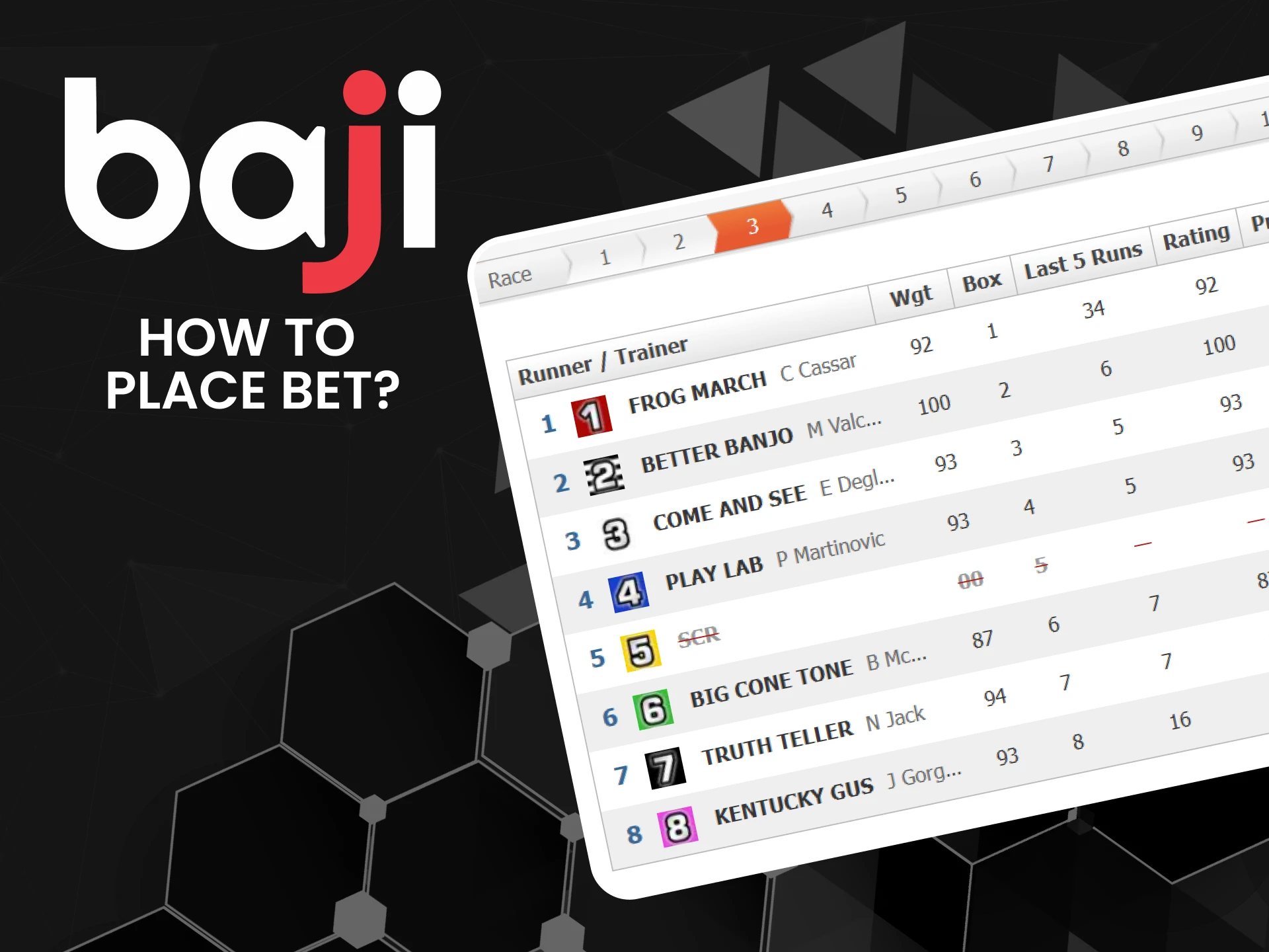 Create a Baji account and top up your wallet to start betting on horse racing.