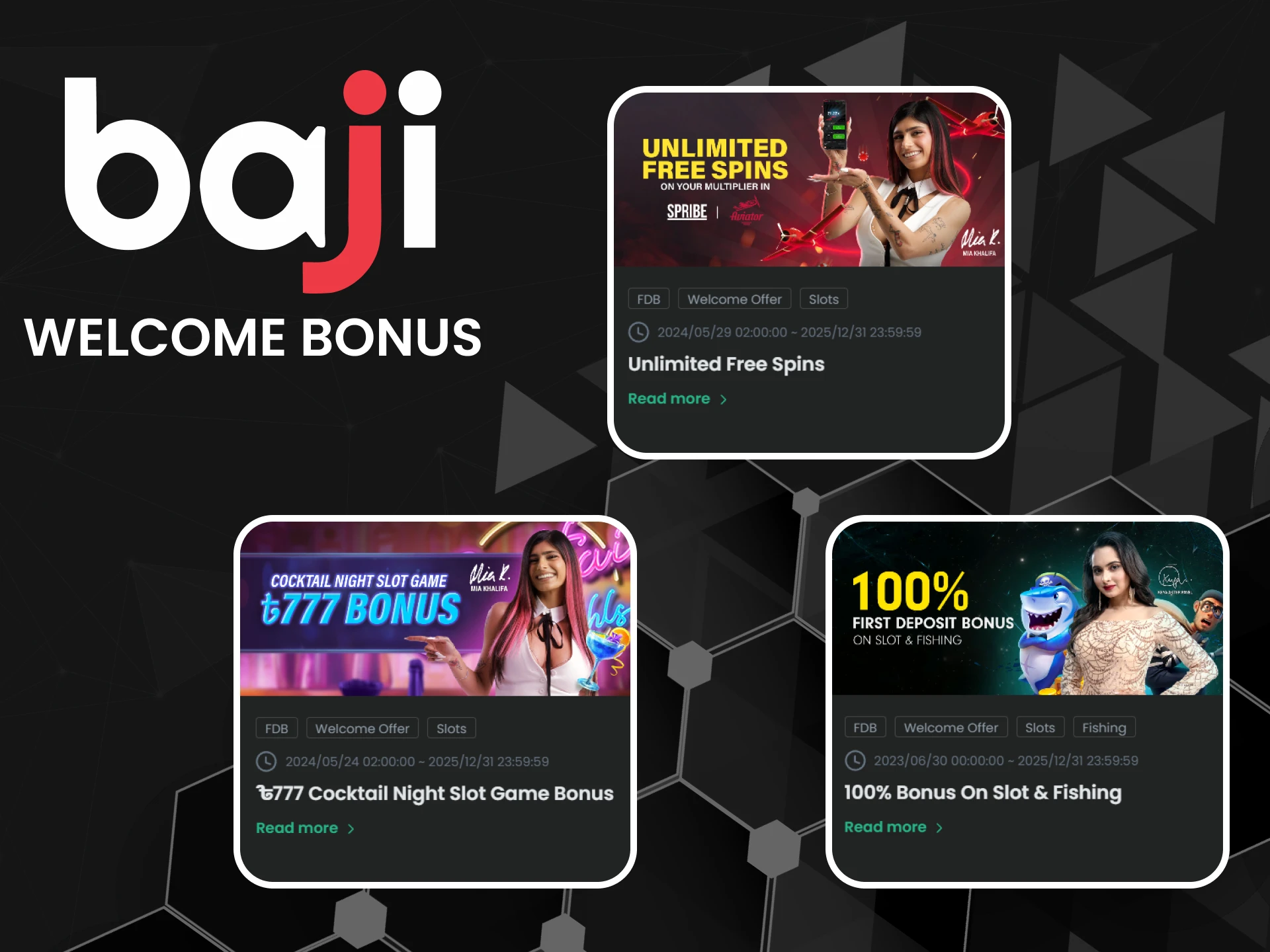 Baji gives bonuses for playing slots.
