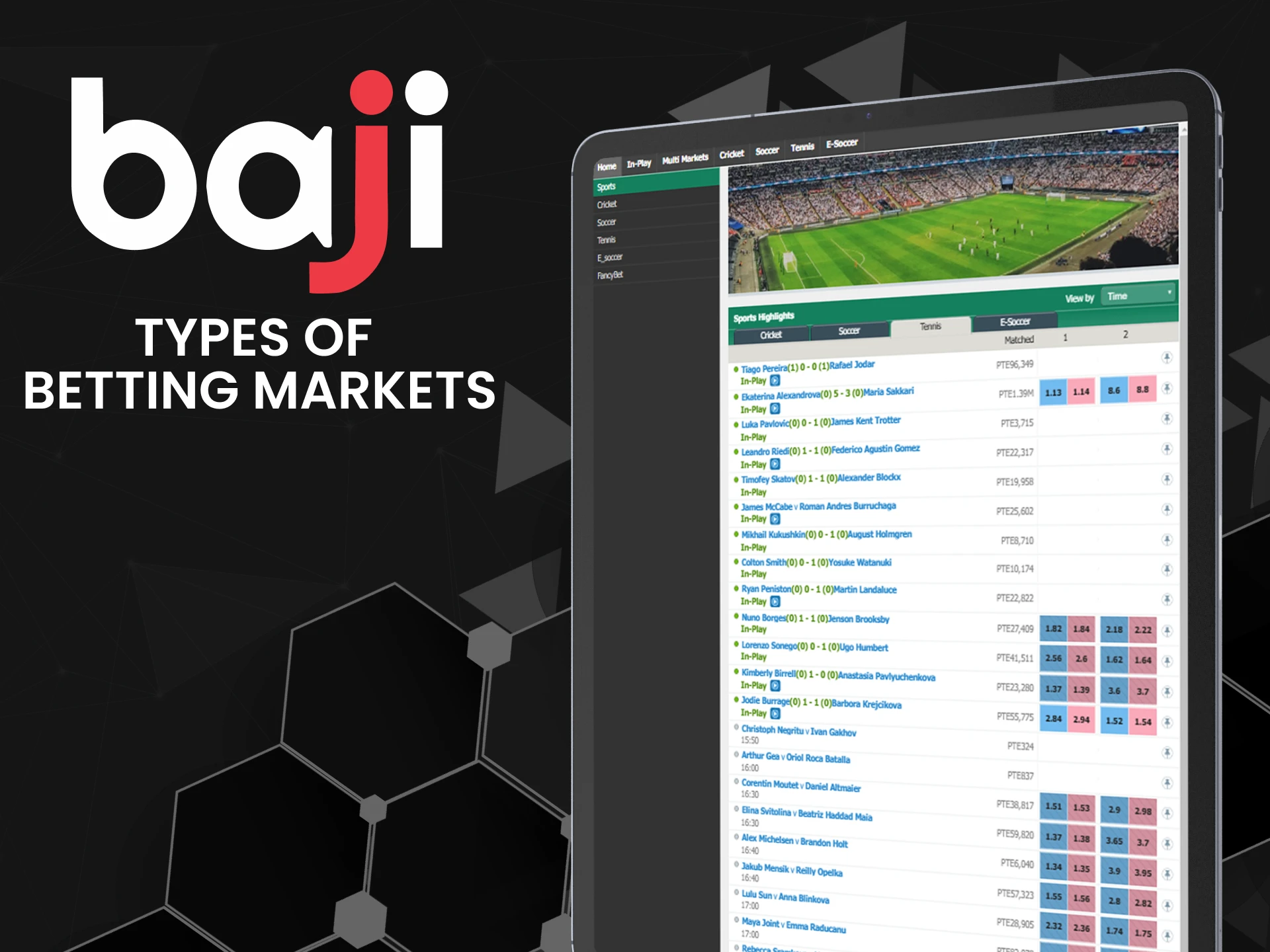 Baji offers a wide range of sports betting types.
