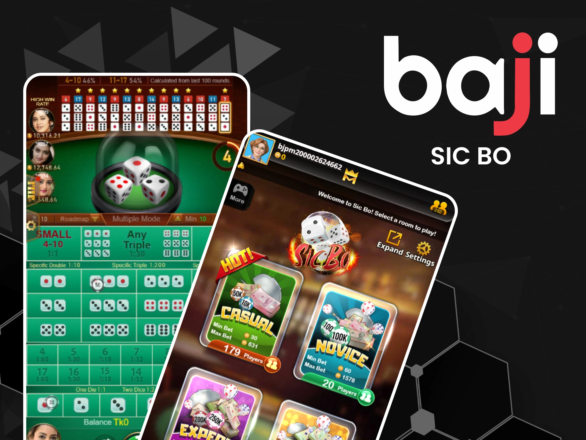 Choose Sic Bo in the table games section from Baji.