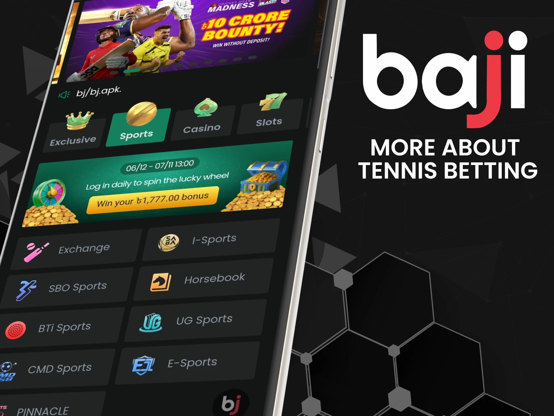 Baji offers its users 3 tennis betting platforms.