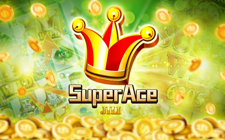 JILI Super Ace slot with cascading wins and joker ace symbol.