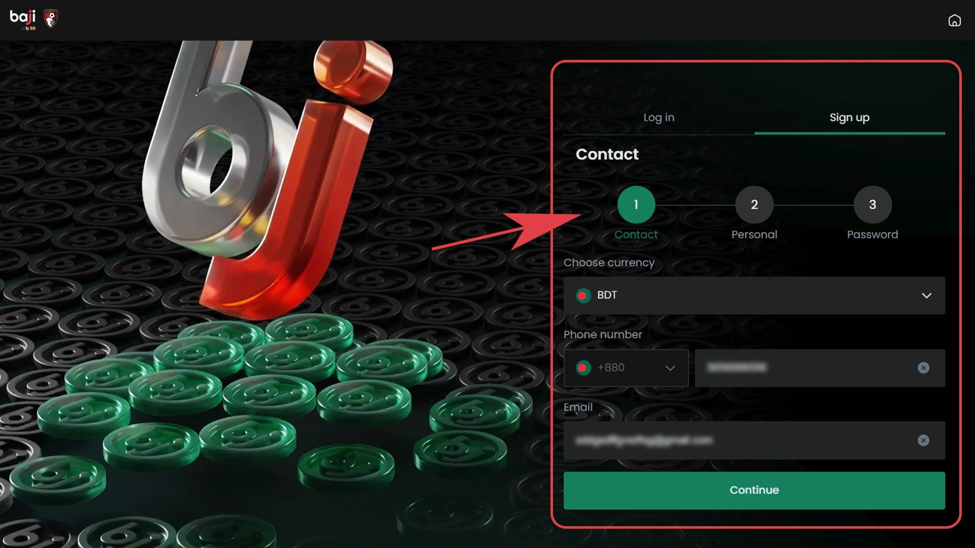 Register to start playing the lottery on Baji.