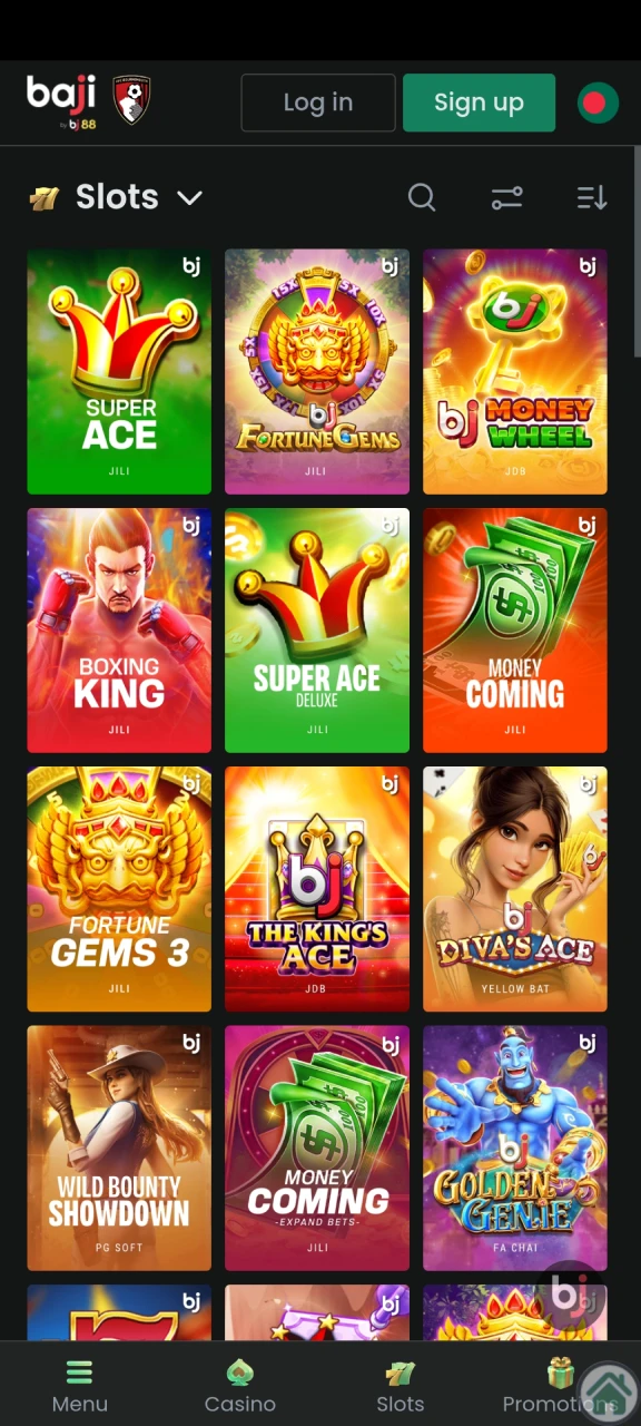 Go to the slots section on Baji.