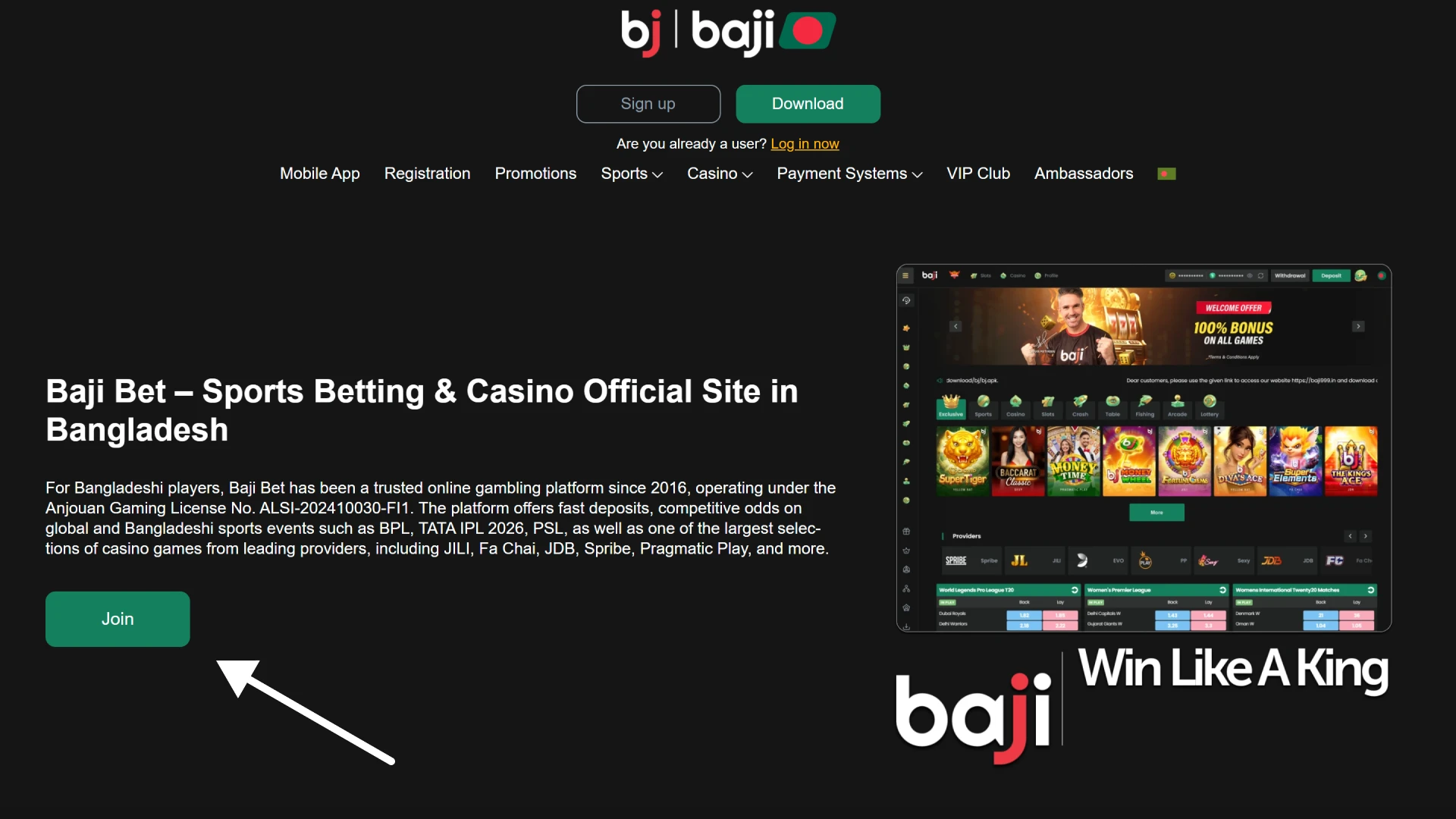 Visit the Baji home page to register.